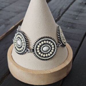 Lucky Brand Vintage Silver and Cream White Toggle Bracelet Y2K Women's Jewelry